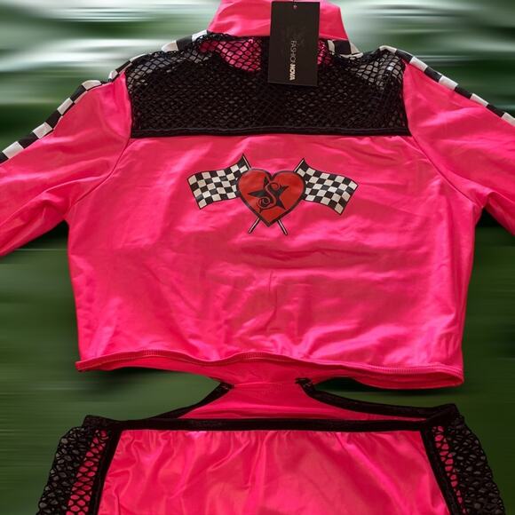 Checkered Mini Dress Fashion Nova The Finish Line Costume Pink Racer Girl Large - Picture 3 of 12